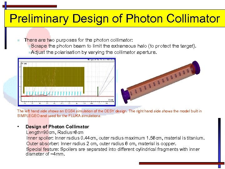 Preliminary Design of Photon Collimator n There are two purposes for the photon collimator: