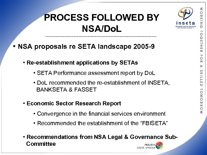 PROCESS FOLLOWED BY NSA/Do. L ____________________________________________ • NSA proposals re SETA landscape 2005 -9