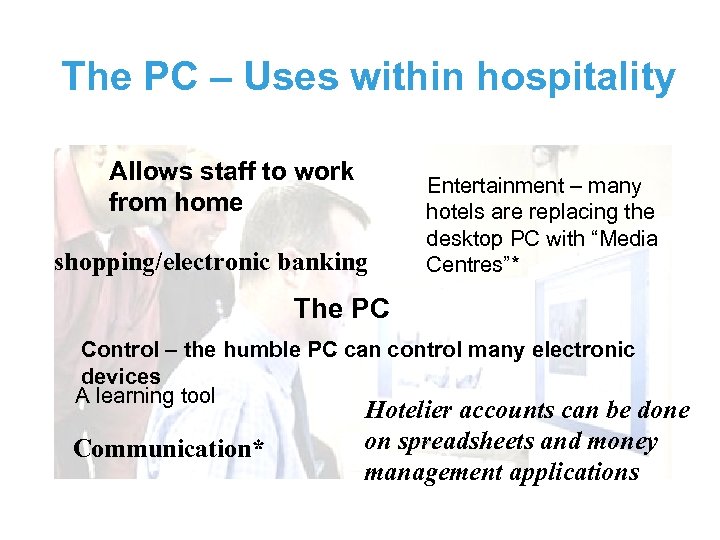 The PC – Uses within hospitality Allows staff to work from home shopping/electronic banking