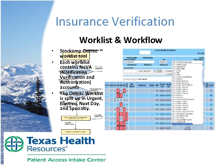 Insurance Verification Worklist & Workflow • • • Stockamp Ontrac worklist tool Each worlklist