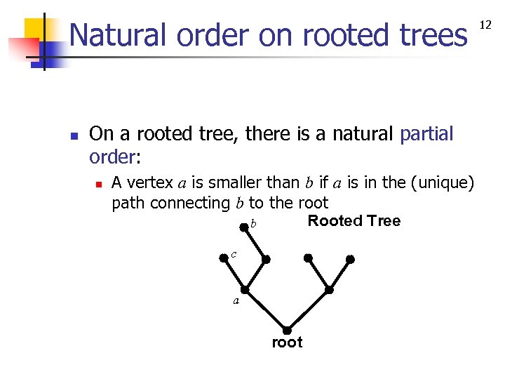Natural order on rooted trees n On a rooted tree, there is a natural