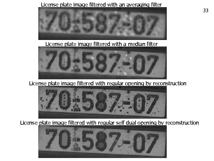 License plate image filtered with an averaging filter License plate image filtered with a