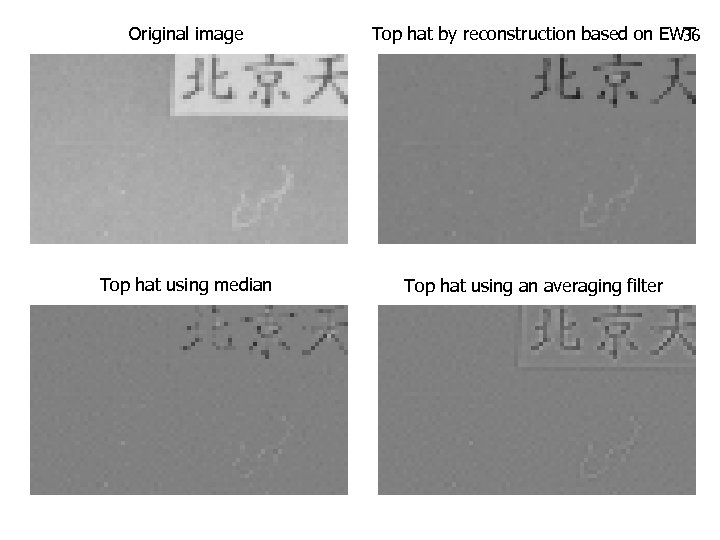 Original image Top hat by reconstruction based on EWT 36 Top hat using median