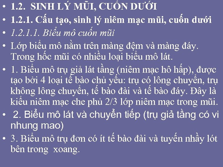  • • 1. 2. SINH LÝ MŨI, CUỐN DƯỚI 1. 2. 1. Cấu