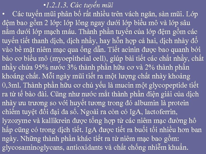  • 1. 2. 1. 3. Các tuyến mũi • Các tuyến mũi phân