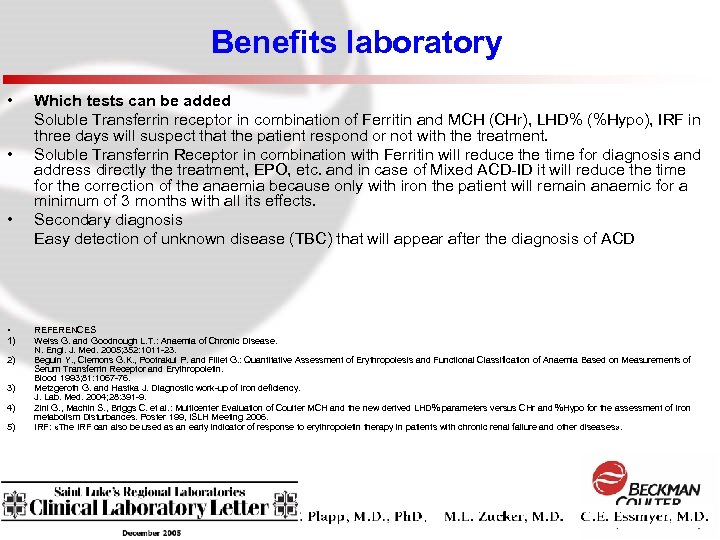 Benefits laboratory • Which tests can be added Soluble Transferrin receptor in combination of