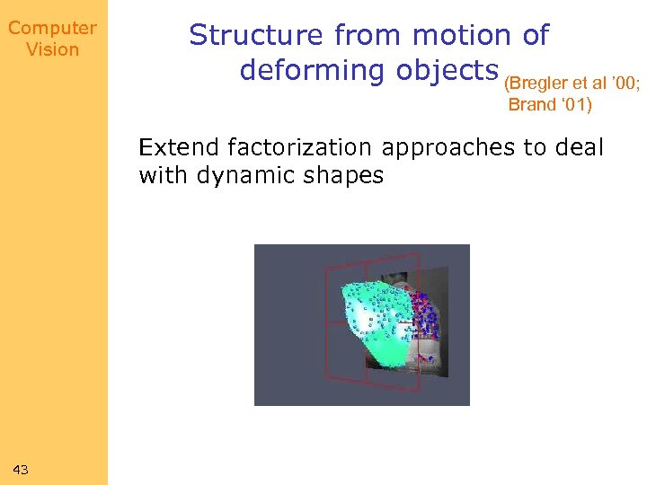 Computer Vision Structure from motion of deforming objects (Bregler et al ’ 00; Brand