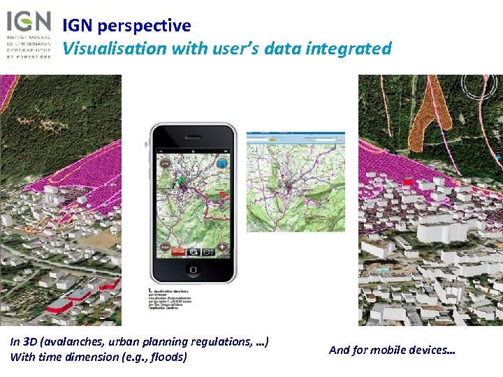 IGN perspective Visualisation with user’s data integrated In 3 D (avalanches, urban planning regulations,