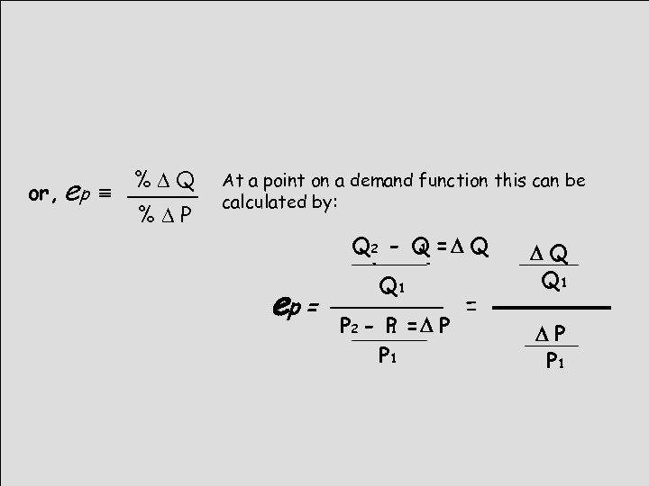 or, ep º %DQ %DP At a point on a demand function this can
