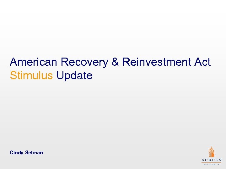 American Recovery & Reinvestment Act Stimulus Update Cindy Selman 