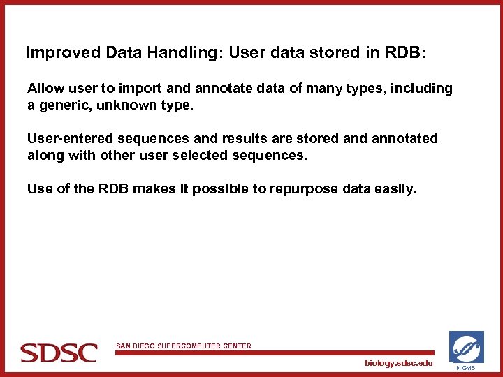 Improved Data Handling: User data stored in RDB: Allow user to import and annotate