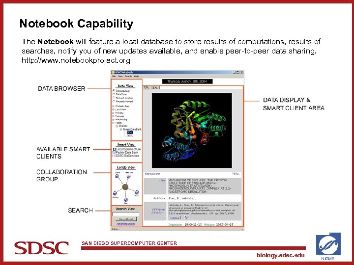 Notebook Capability The Notebook will feature a local database to store results of computations,