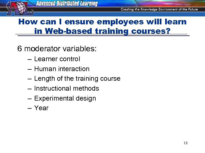 How can I ensure employees will learn in Web-based training courses? 6 moderator variables: