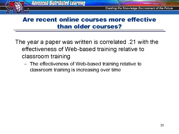 Are recent online courses more effective than older courses? The year a paper was