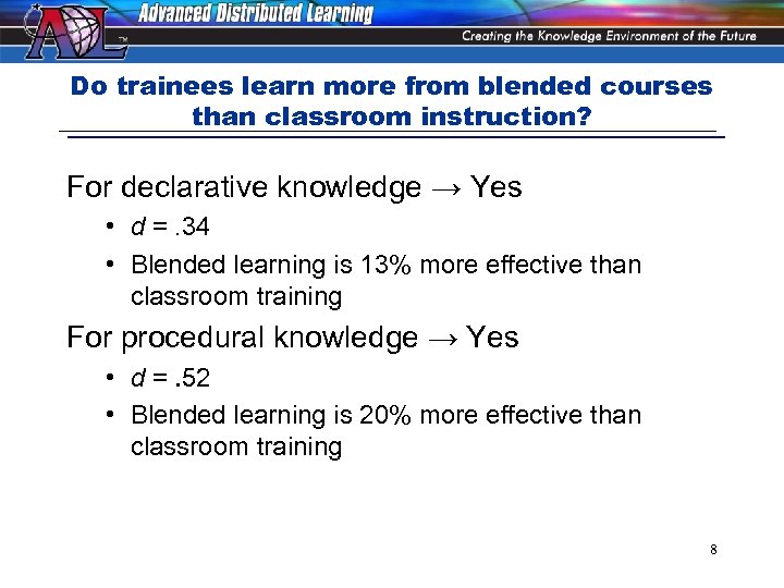 Do trainees learn more from blended courses than classroom instruction? For declarative knowledge →