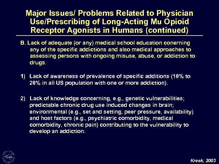 Major Issues/ Problems Related to Physician Use/Prescribing of Long-Acting Mu Opioid Receptor Agonists in