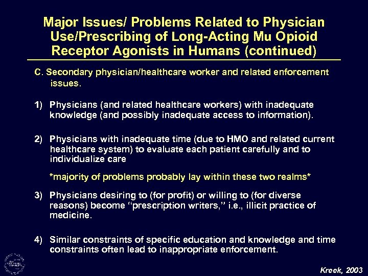 Major Issues/ Problems Related to Physician Use/Prescribing of Long-Acting Mu Opioid Receptor Agonists in