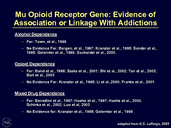 Mu Opioid Receptor Gene: Evidence of Association or Linkage With Addictions Alcohol Dependence –