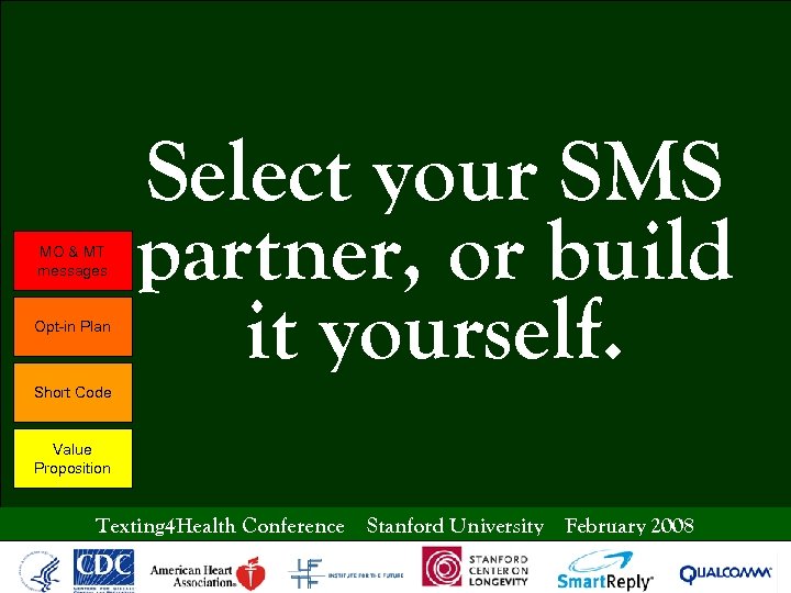 MO & MT messages Opt-in Plan Select your SMS partner, or build it yourself.