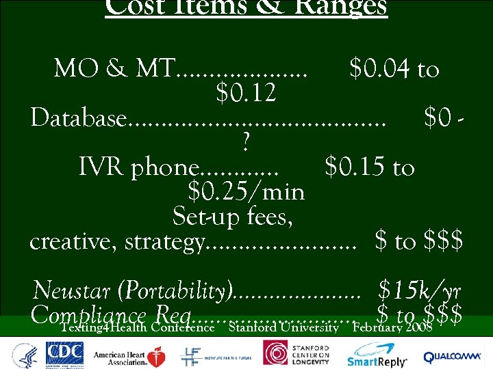 Cost Items & Ranges MO & MT………………. . $0. 04 to $0. 12 Database…………………