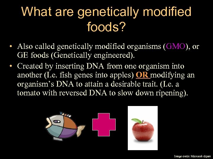 What are genetically modified foods? • Also called genetically modified organisms (GMO), or GE