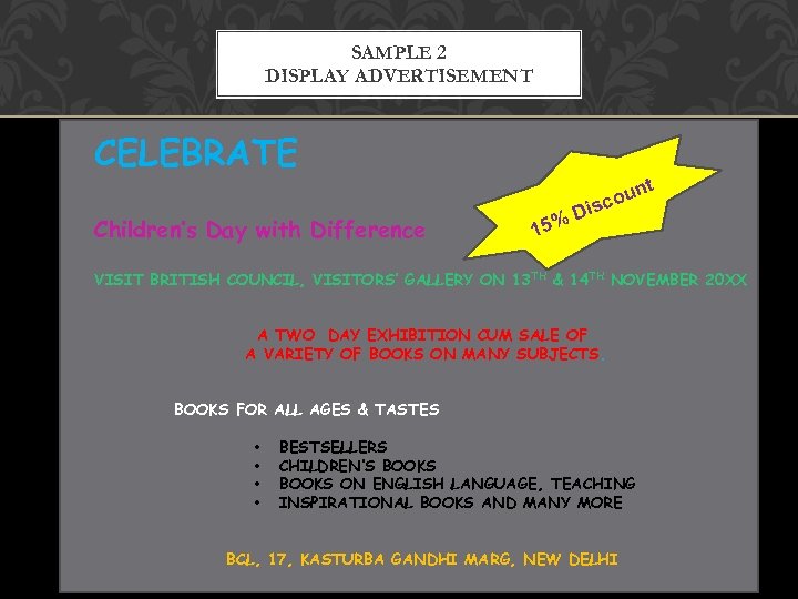 SAMPLE 2 DISPLAY ADVERTISEMENT CELEBRATE Children’s Day with Difference n cou is %D 15