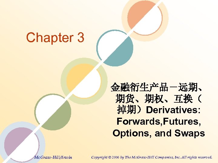 Chapter 3 金融衍生产品－远期、 期货、期权、互换（ 掉期）Derivatives: Forwards, Futures, Options, and Swaps Mc. Graw-Hill/Irwin Copyright ©