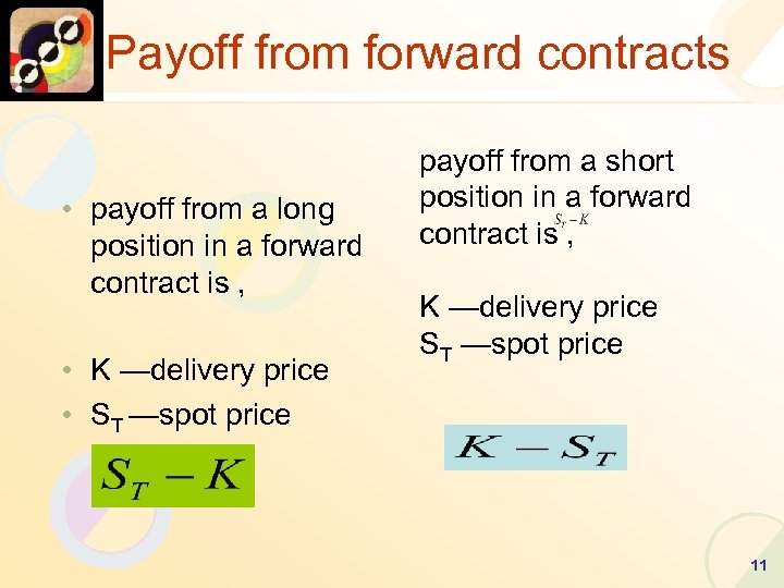 Payoff from forward contracts • payoff from a long position in a forward contract