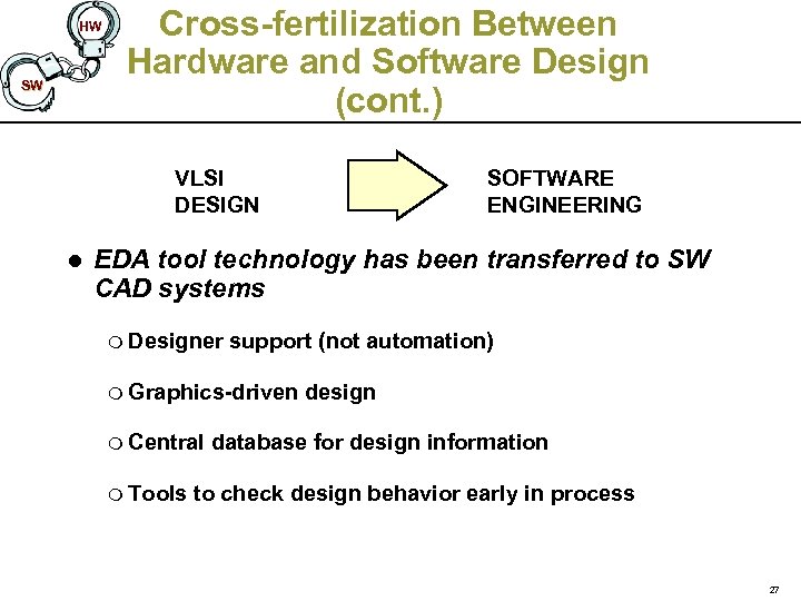 HW SW Cross-fertilization Between Hardware and Software Design (cont. ) VLSI DESIGN l SOFTWARE