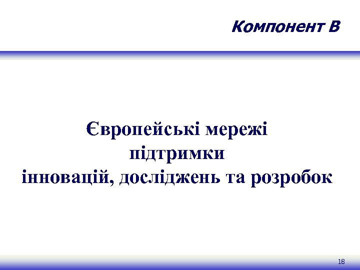 Компонент B Європейські мережі підтримки інновацій, досліджень та розробок 18 