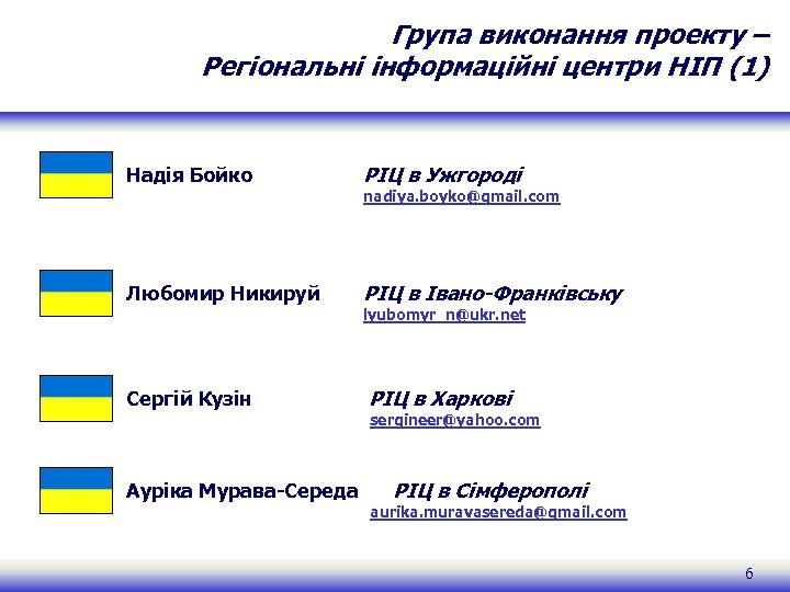 Група виконання проекту – Регіональні інформаційні центри НІП (1) Надія Бойко РІЦ в Ужгороді