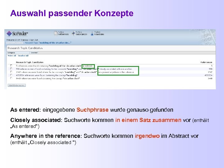 Auswahl passender Konzepte As entered: eingegebene Suchphrase wurde genauso gefunden Closely associated: Suchworte kommen
