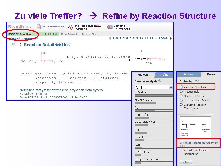 Zu viele Treffer? Refine by Reaction Structure 