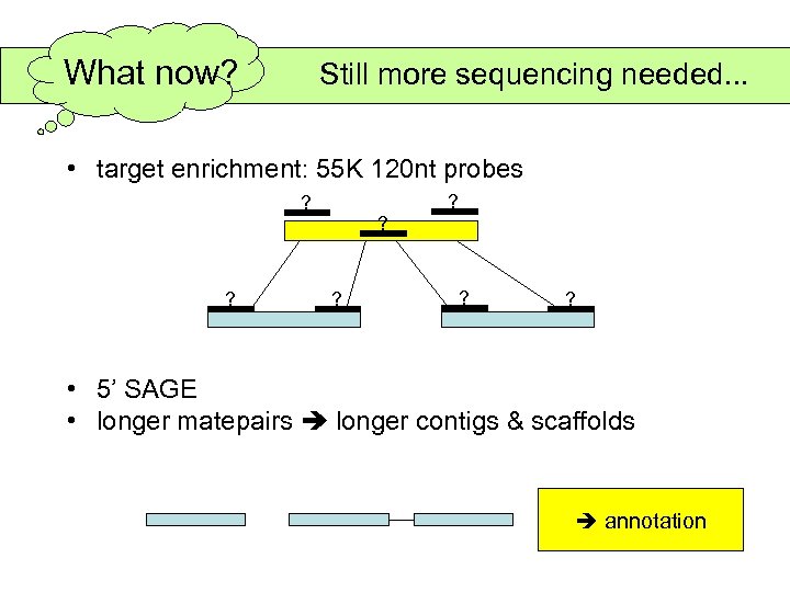 What now? Still more sequencing needed. . . • target enrichment: 55 K 120