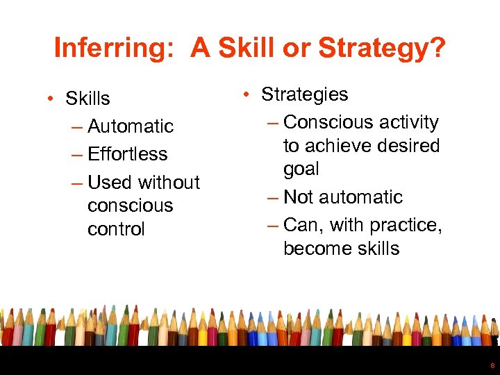 Inferring: A Skill or Strategy? • Skills – Automatic – Effortless – Used without