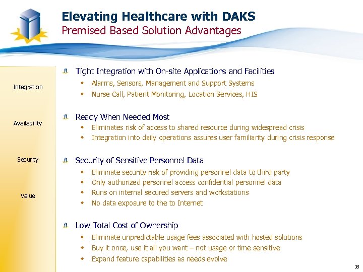 Elevating Healthcare with DAKS Premised Based Solution Advantages Tight Integration with On-site Applications and