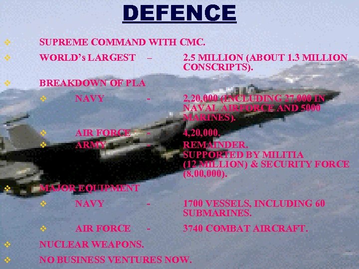DEFENCE v SUPREME COMMAND WITH CMC. v WORLD’s LARGEST v BREAKDOWN OF PLA –