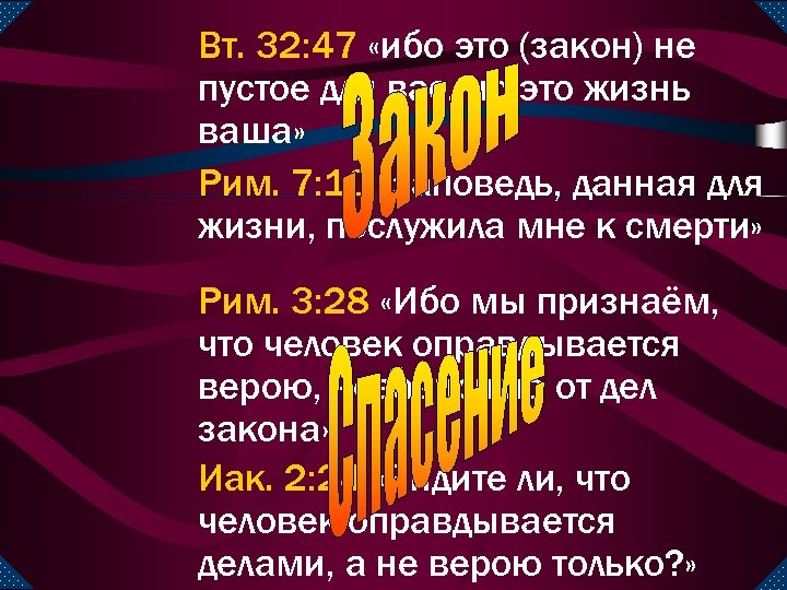 Вт. 32: 47 «ибо это (закон) не пустое для вас, но это жизнь ваша»