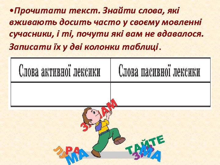  • Прочитати текст. Знайти слова, які вживають досить часто у своєму мовленні сучасники,