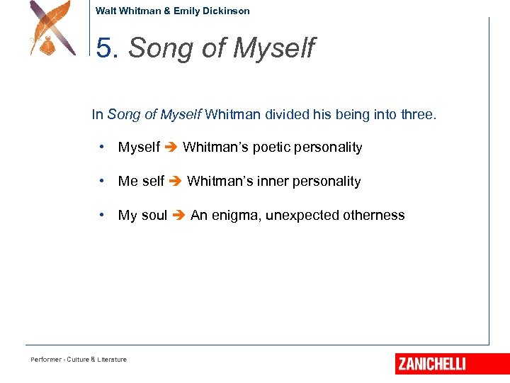 Walt Whitman & Emily Dickinson 5. Song of Myself In Song of Myself Whitman