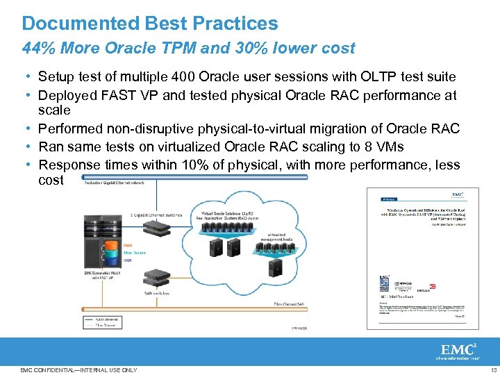 Documented Best Practices 44% More Oracle TPM and 30% lower cost • Setup test