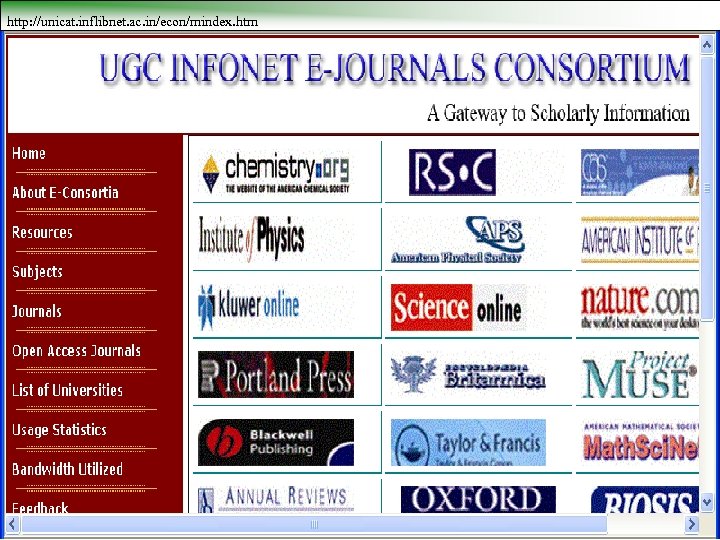 http: //unicat. inflibnet. ac. in/econ/mindex. htm 