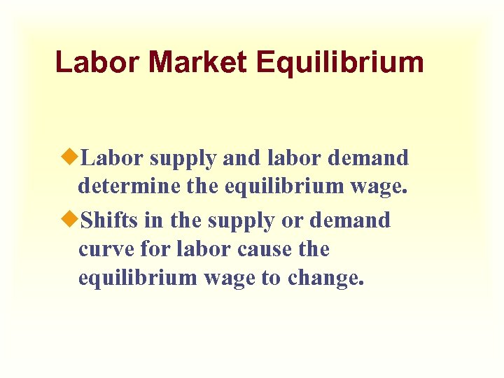 Labor Market Equilibrium ¿Labor supply and labor demand determine the equilibrium wage. ¿Shifts in