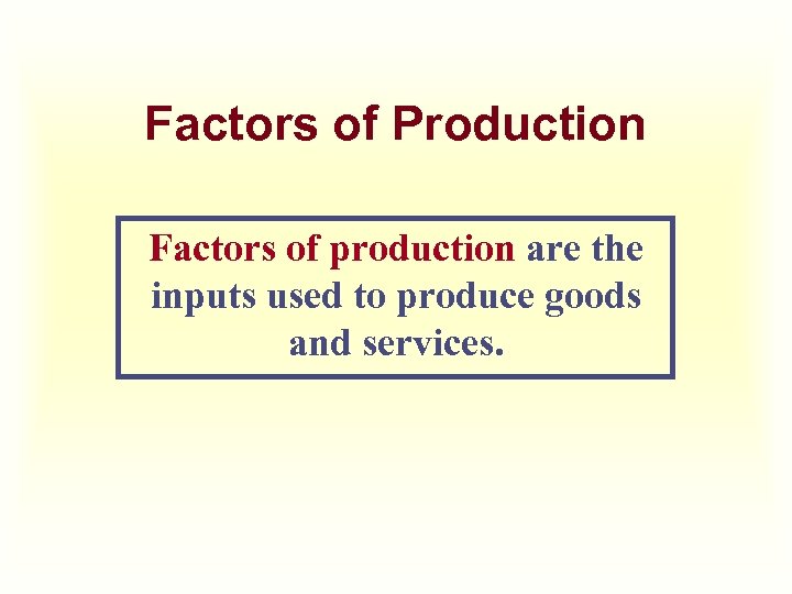 Factors of Production Factors of production are the inputs used to produce goods and