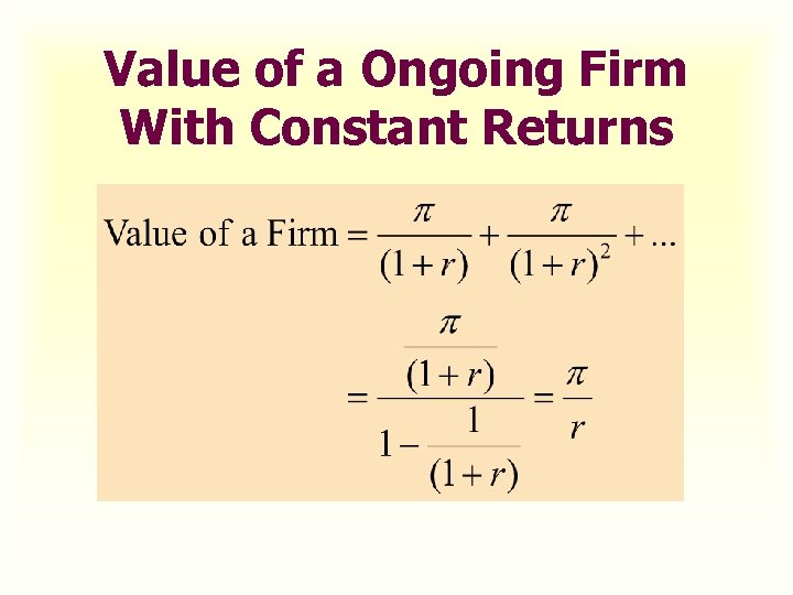 Value of a Ongoing Firm With Constant Returns 