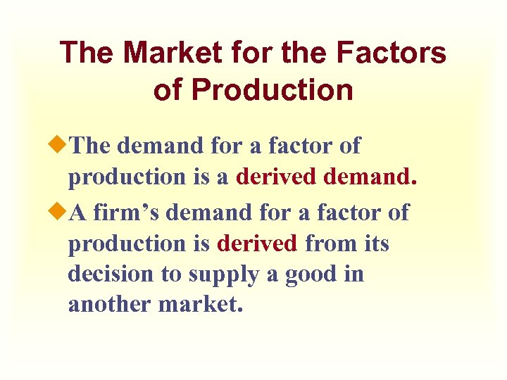 The Market for the Factors of Production ¿The demand for a factor of production