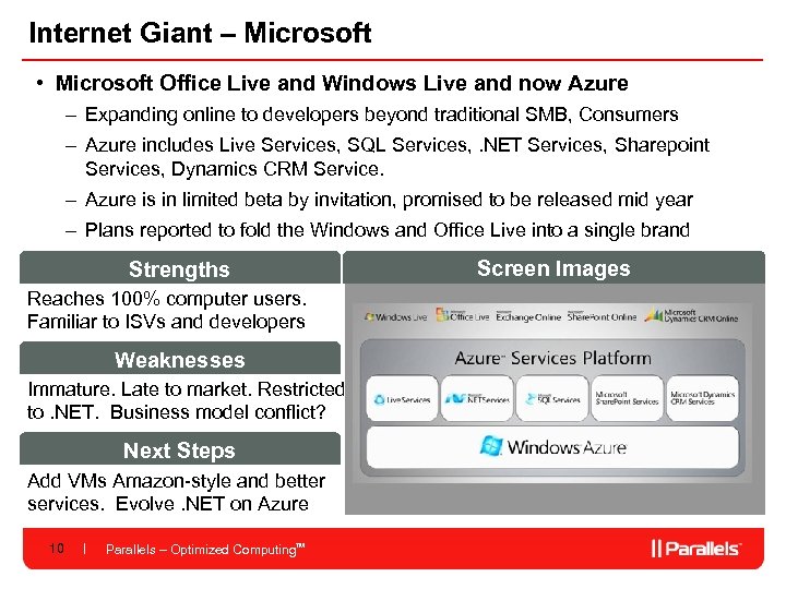 Internet Giant – Microsoft • Microsoft Office Live and Windows Live and now Azure