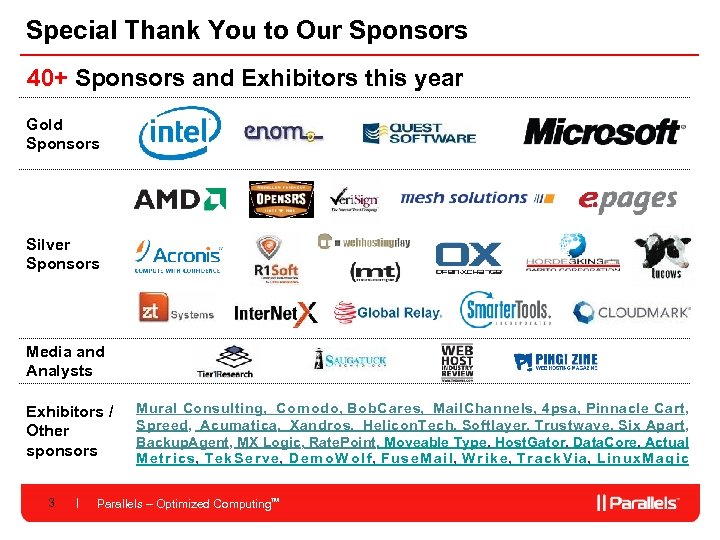 Special Thank You to Our Sponsors 40+ Sponsors and Exhibitors this year Gold Sponsors