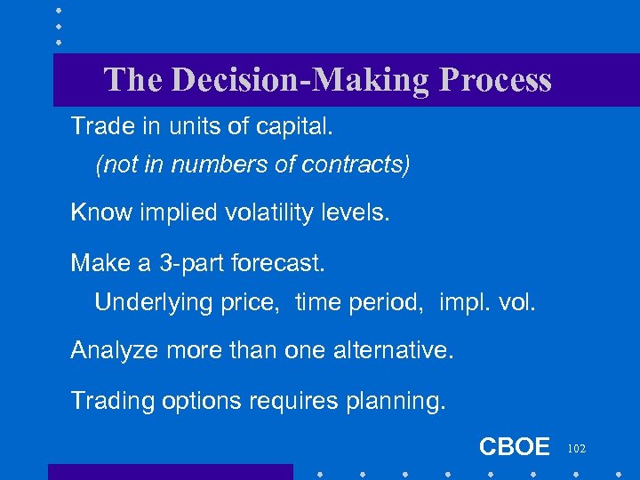 The Decision-Making Process Trade in units of capital. (not in numbers of contracts) Know