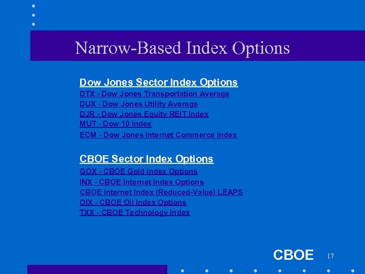 Narrow-Based Index Options Dow Jones Sector Index Options DTX - Dow Jones Transportation Average